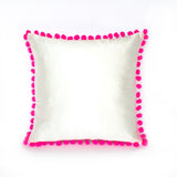 Ivory Silk & Neon Hot Pink Pom Pom Bobble Trim Cushion - Various Sizes - MADE TO ORDER