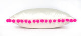 Ivory Silk & Neon Hot Pink Pom Pom Bobble Trim Cushion - Various Sizes - MADE TO ORDER