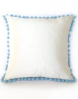 Ivory Silk & Blue Pom Pom Bobble Trim Cushion - Various Sizes - MADE TO ORDER