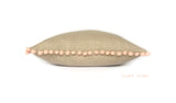 Peach Coral Blush Linen & Pom Pom Cushion Handmade in the Cotswolds Kirsty Gadd Textiles