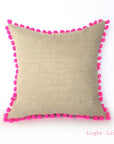 Kirsty Gadd Textiles - Neon Pink Pom Pom Light Natural Linen Cushion