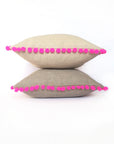 Kirsty Gadd Textiles - Neon Pink Pom Pom Linen Cushion