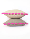Kirsty Gadd Textiles - Neon Pink Pom Pom Linen Cushion