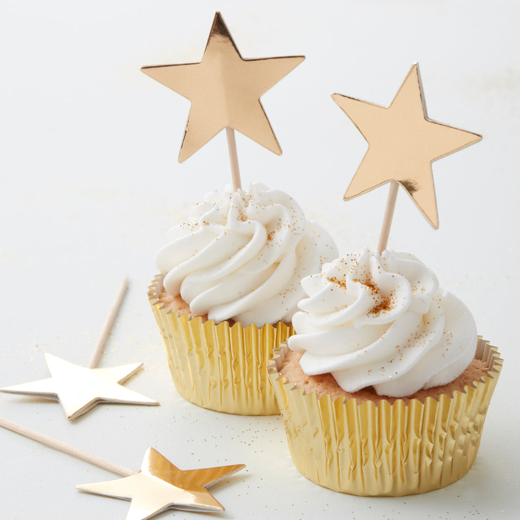 Gold Foiled Star Cupcake Toppers - 10 Pack - Metallic Star-  Wedding Party | Engagement Party | Christmas | New Year Party | Birthday Party Engagement Decor	Gold Thanksgiving	Christmas Decoration	Bachelorette Party	Gold Christmas Decor	Cupcake Topper	Star Cake Topper	Star Food Picks	Star Cocktail Picks	Cake Banner Star	Gold Star Party	Gold Star Tableware	Gold Star Partyware