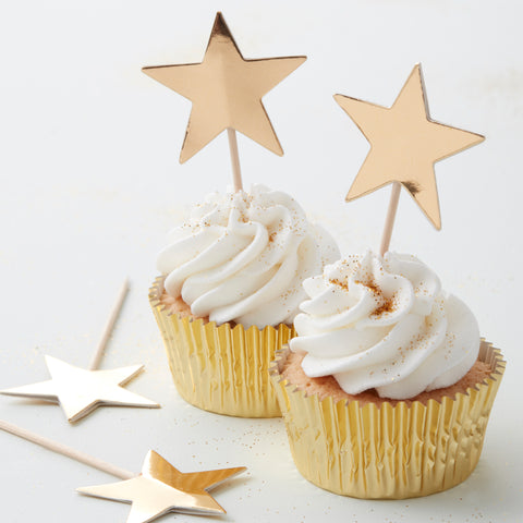 Gold Foiled Star Cupcake Toppers - 10 Pack - Metallic Star
