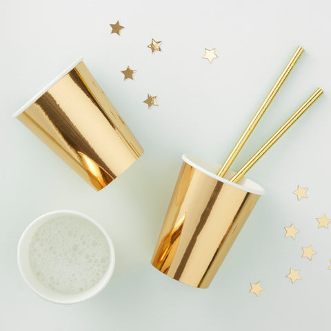 CLEARANCE: Gold Foiled Paper Cups - 8 Pack - Metallic Star