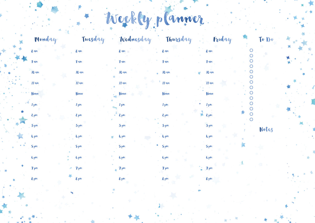 Kirsty Gadd Textiles Printable Download Weekly Planner Star Print watercolour