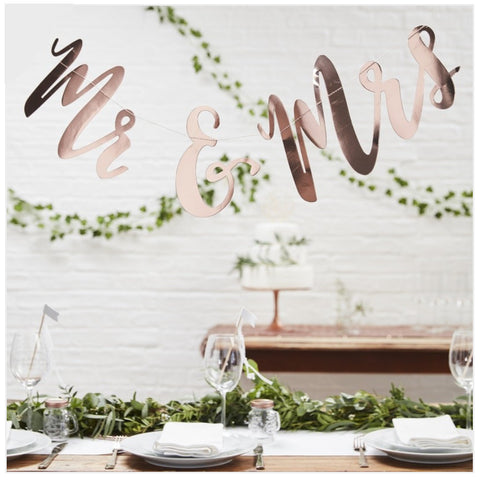 Mr & Mrs Rose Gold Bunting Backdrop