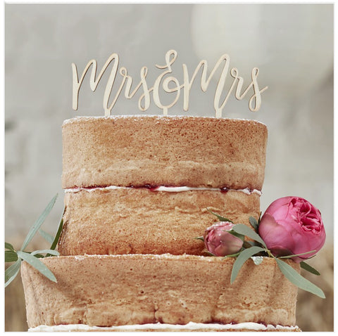 Wooden Mrs & Mrs Cake Topper - Boho