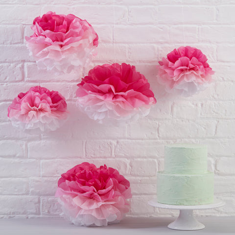 Pink Ombre Tissue Paper Pom Poms - 5 Pack