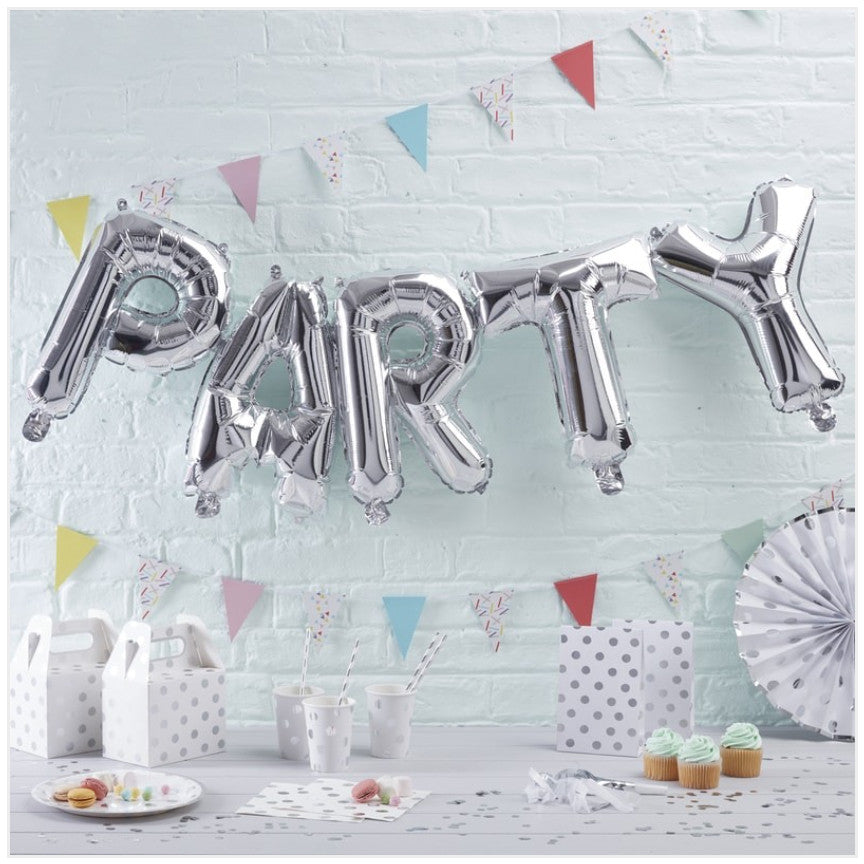 Silver PARTY Balloon Bunting Kirsty Gadd Textiles Cirencester Cotswolds