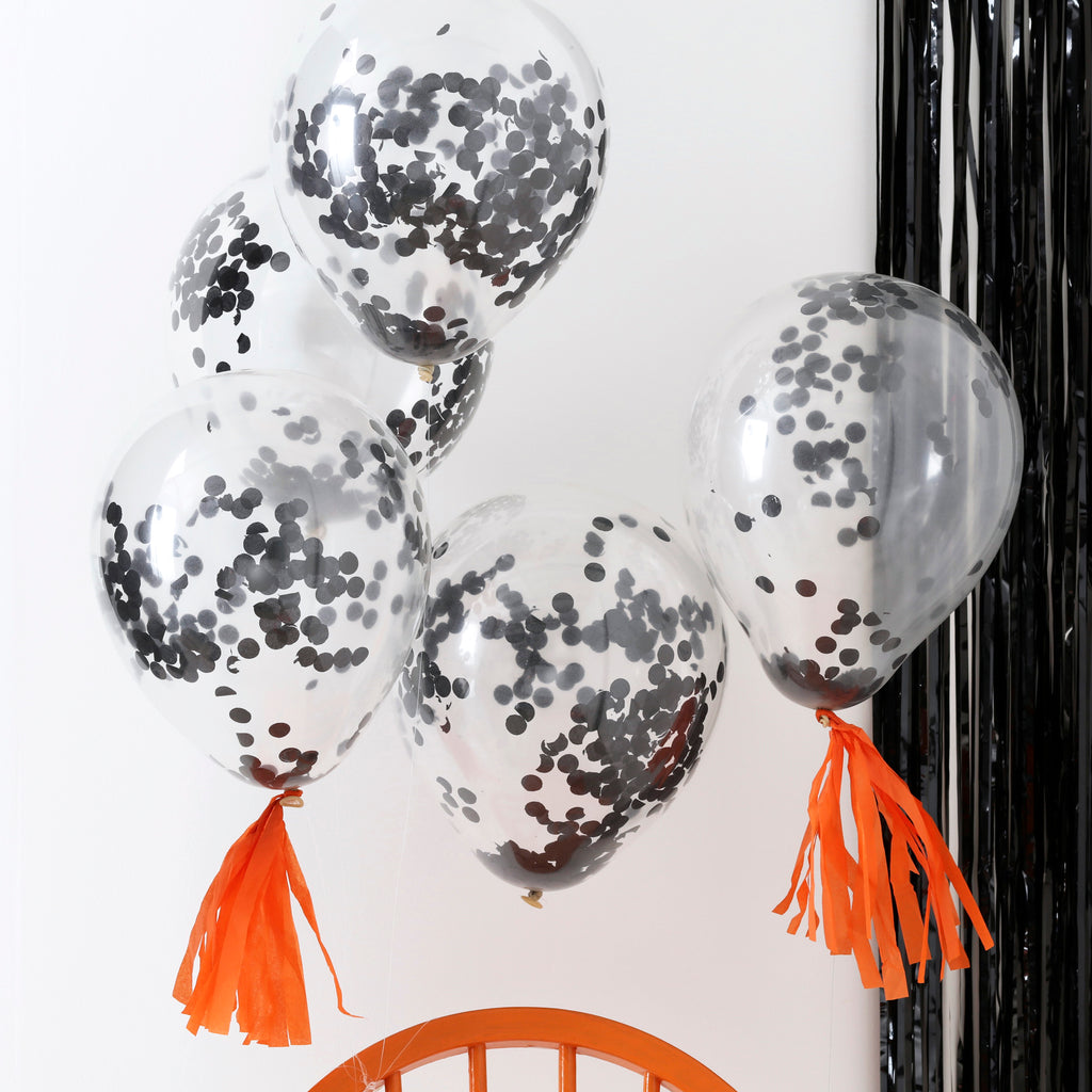 Black Confetti Balloons - 5 Pack - Pumpkin Party