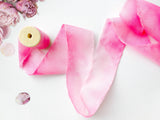 Kirsty Gadd Textiles - hand dyed silk ribbon magenta rose quartz pink. Hand made in the Cotswolds