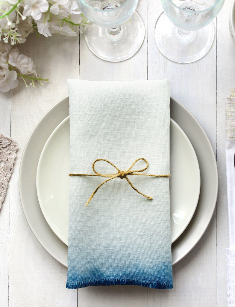 Cobalt Blue Ombre Linen Napkin Kirsty Gadd Textiles