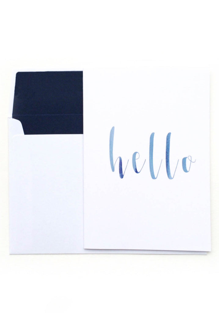 Hello Card - Blue Watercolour