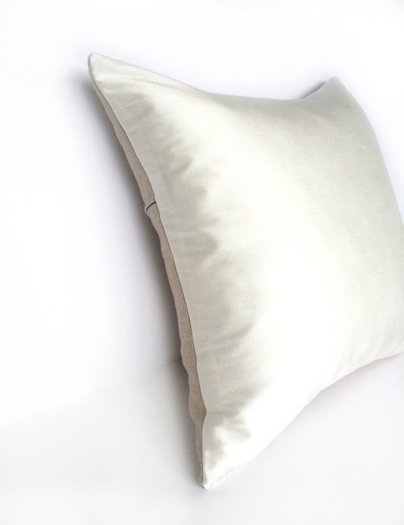 Ivory Silk & Natural Linen Handmade Square Cushion - Various Sizes
