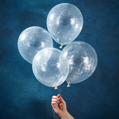 Silver Star Glitter Filled Balloons -5 Pack