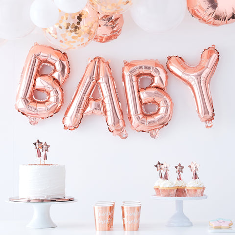 Rose Gold Foiled 'BABY' Balloon Bunting