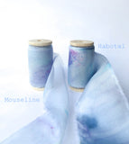 Cobalt Blue & Magenta Marbled Hand-Dyed Silk Ribbon